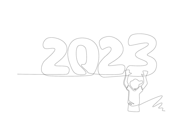 HNY happy new year 2023 one line concept. Simpleline concept.