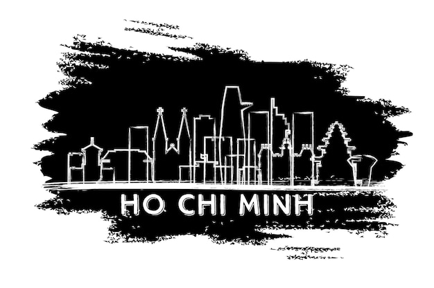 Ho Chi Minh Vietnam City Skyline Silhouette. Hand Drawn Sketch. Business Travel and Tourism Concept with Historic Architecture. Vector Illustration. Ho Chi Minh Cityscape with Landmarks.