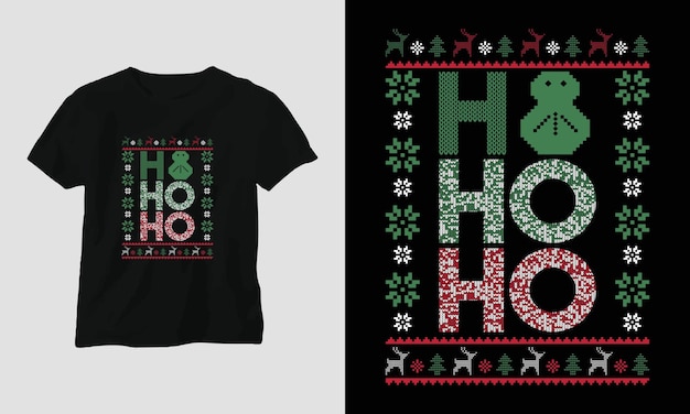 Ho ho ho Ugly Christmas Retro style style Tshirt Design Free Vector