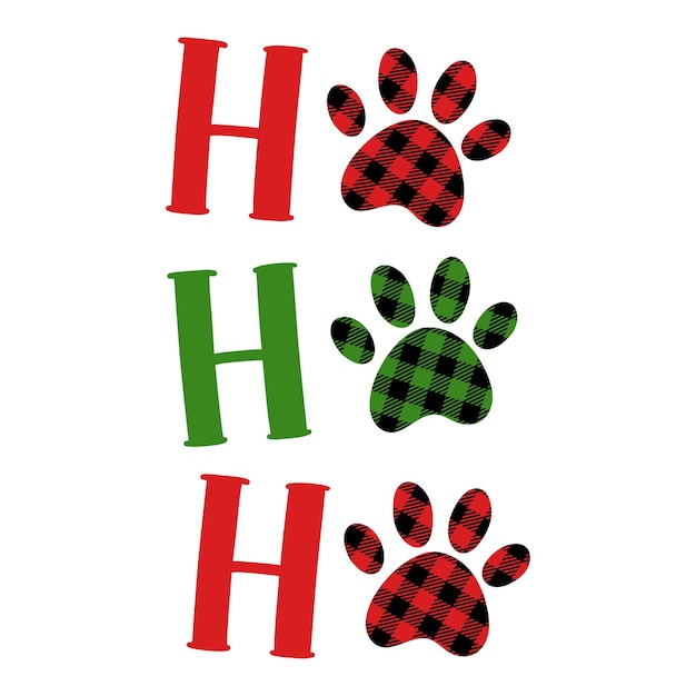 Ho ho ho with paw prints Buffalo plaid pattern Happy new year and merry Christmas illustration