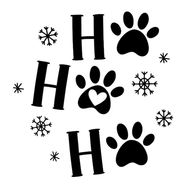 Ho ho ho with paw prints and snowflakes. Happy new year and merry Christmas illustration