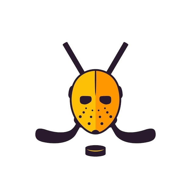 Hockey icon with mask and crossed sticks on white