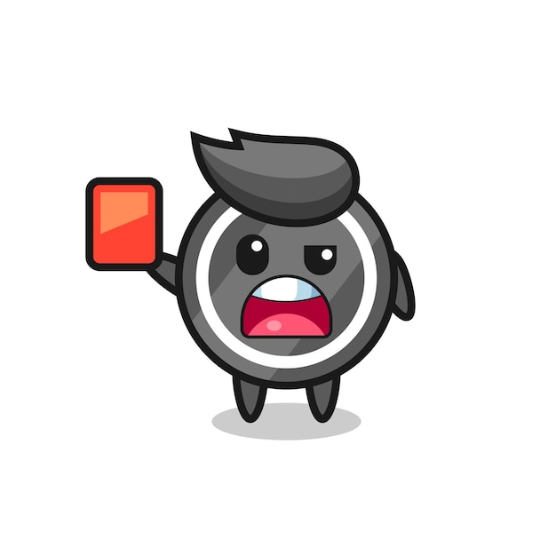 Hockey puck cute mascot as referee giving a red card , cute style design for t shirt, sticker, logo element