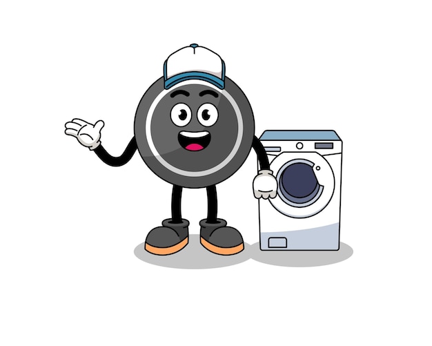 Hockey puck illustration as a laundry man character design