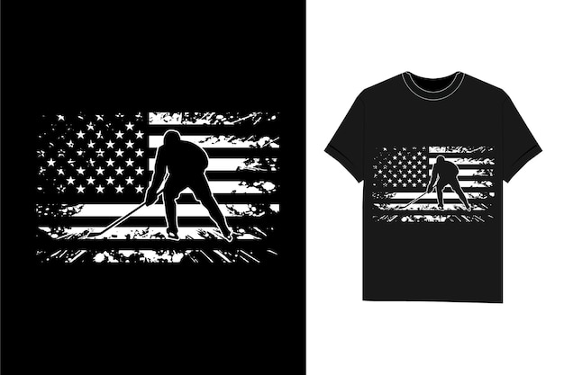 Hockey with USA American Flag ice hockey t shirt design game