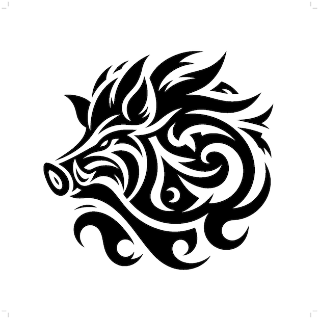 hog boar in modern tribal tattoo abstract line art of animals minimalist contour Vector