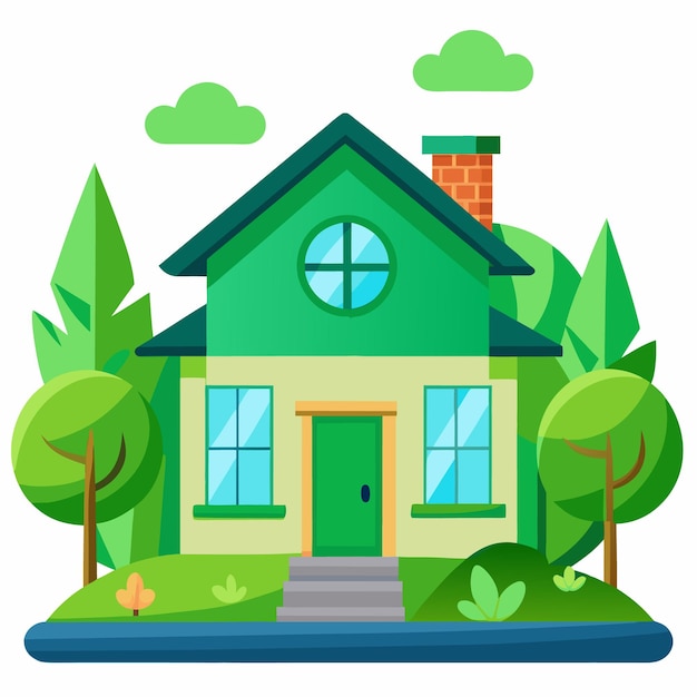 Hogar Verde green house logo design vector illustration