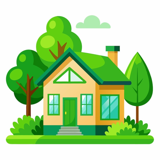 Hogar Verde green house logo design vector illustration