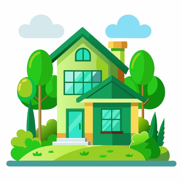 Hogar Verde green house logo design vector illustration