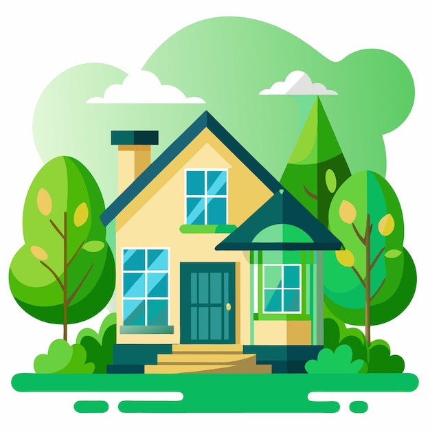 Hogar Verde green house logo design vector illustration