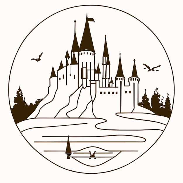 hogwarts castle vector illustration line art