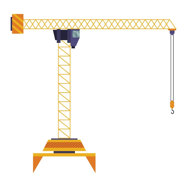 Hoisting crane icon Construction crane Equipment in flat style Yellow industrial heavy machine Lifter doing heavy lifting