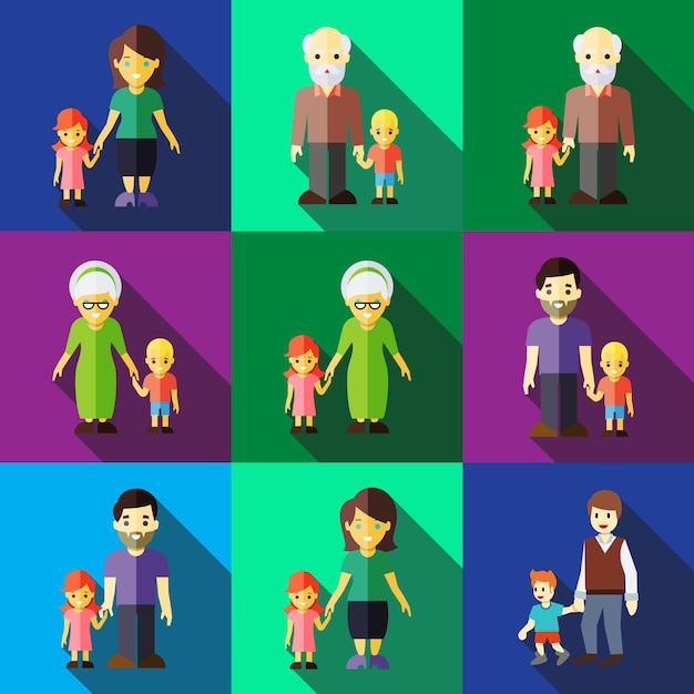 Hold child arm flat icons set elements, editable icons, can be used in logo, UI and web design