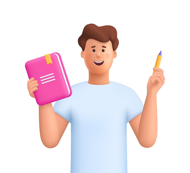 holding book and pencil Education knowledge study 3d vector people character Cartoon minimal style