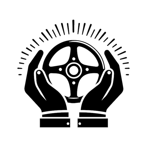 Holding car steering wheel silhouette Steering icon concept vector