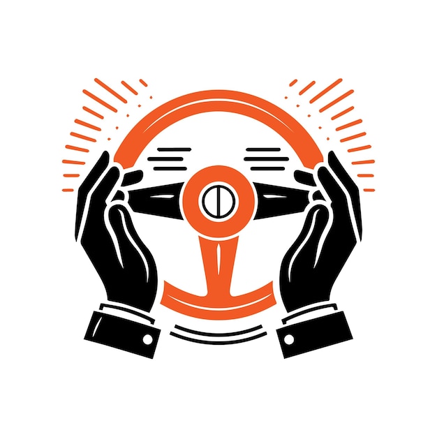 Holding car steering wheel silhouette Steering icon concept vector