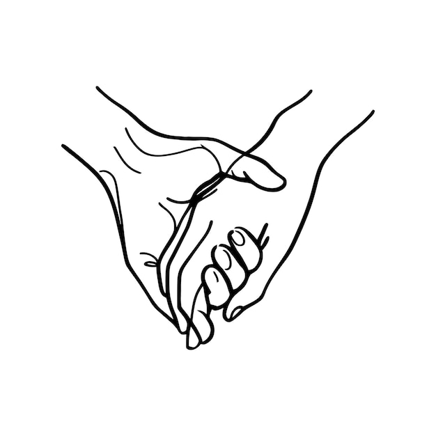 Holding hands one line drawing on white isolated background Vector illustration