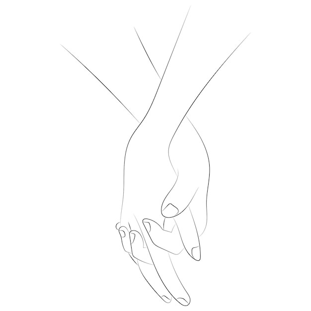 Holding hands one line style illustration Couple holding hands one line vector drawing on white