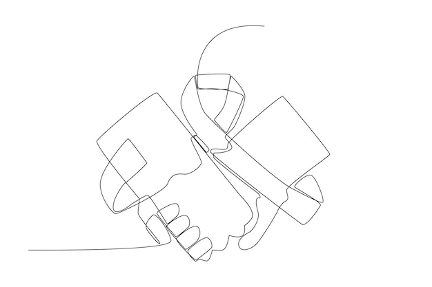 Holding hands with a ribbon line art