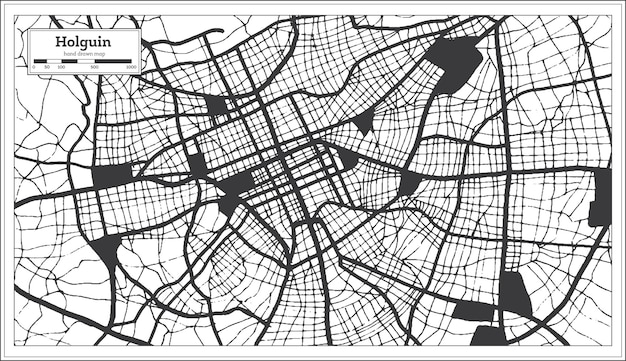 Holguin Cuba City Map in Black and White Color in Retro Style Outline Map