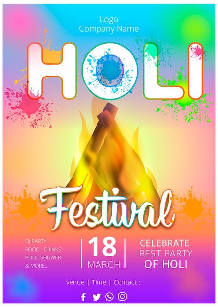 Vector holi celebration party event invitation