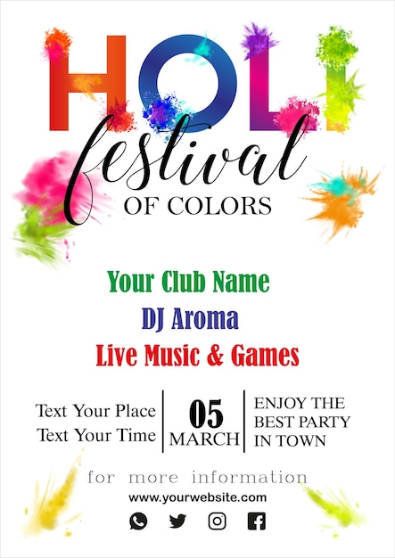 Vector holi festival flyer and poster template.