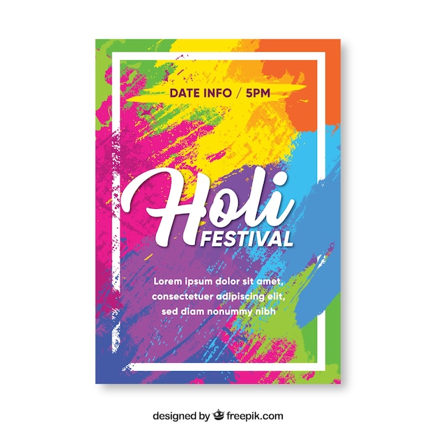 Vector holi festival party flyer in flat design