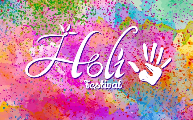 Holi inscription banner background and watercolor splash