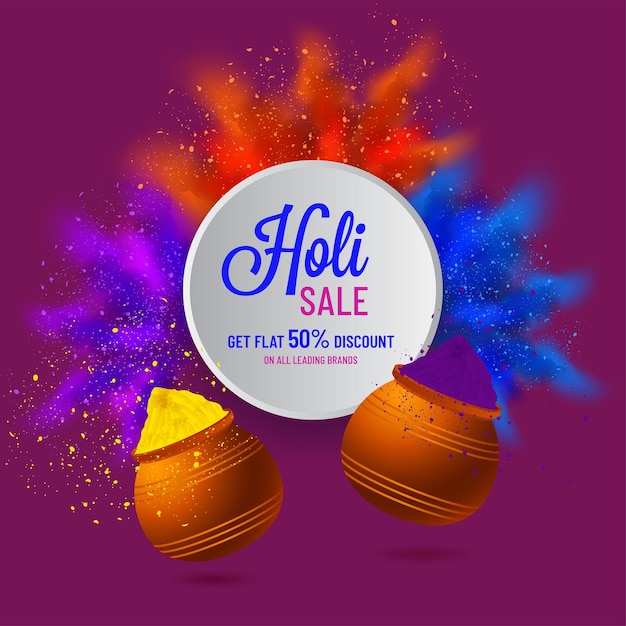 Holi Sale Poster Design With 50% Discount Offer