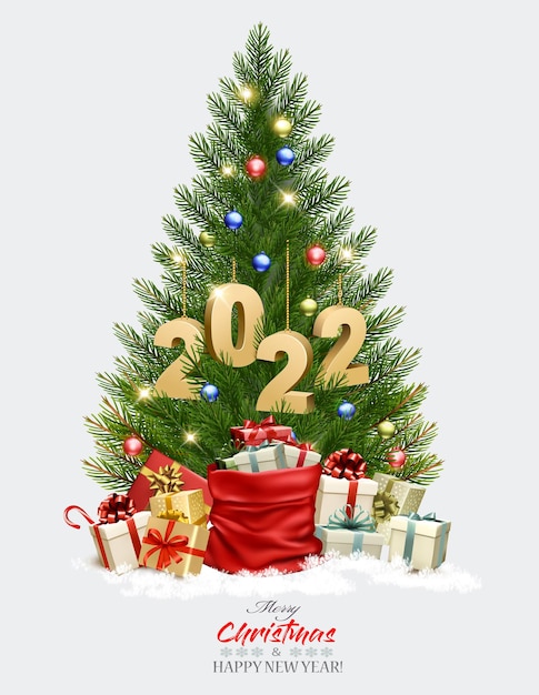 Holiday background with  Christmas tree with garland. Vector.