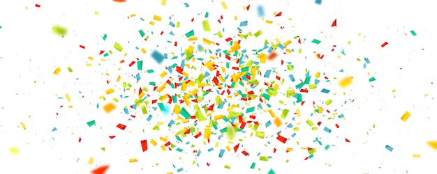 Holiday background with flying colorful confetti isolated