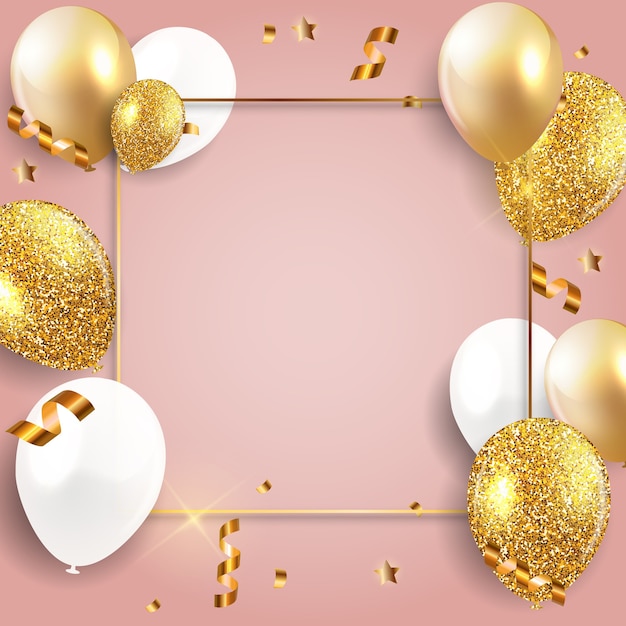 Holiday banner with golden confetti and Balloons.