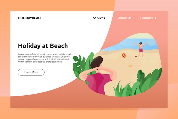 Vector holiday at beach banner and landing page illustration