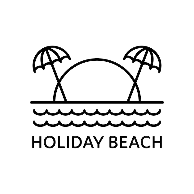 holiday beach umbrella on tropical beach monoline style design