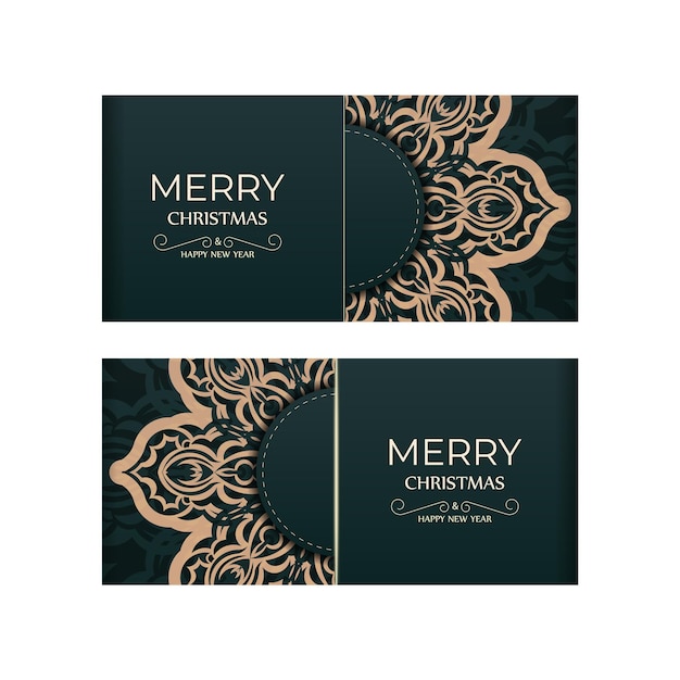 Holiday card Merry christmas dark green color with abstract yellow pattern