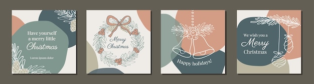 Holiday Christmas ornaments square template with vector illustration