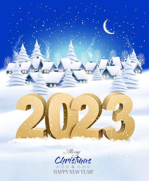 Holiday Christmas Winter Background with a Village Landscape and 2023 litters Vector