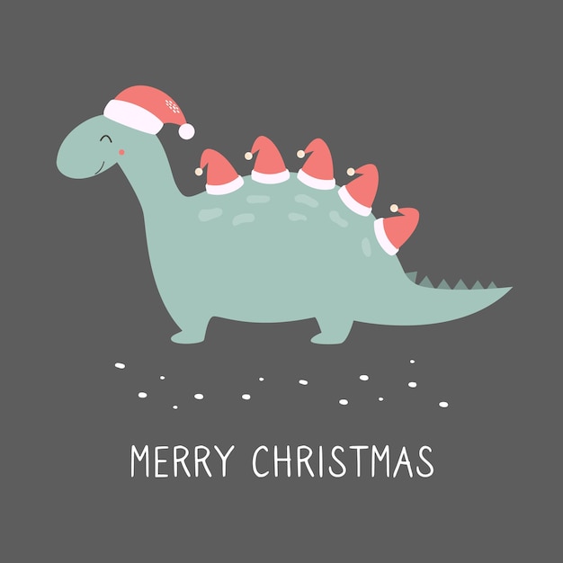 Holiday dino with Santa hats Festive card