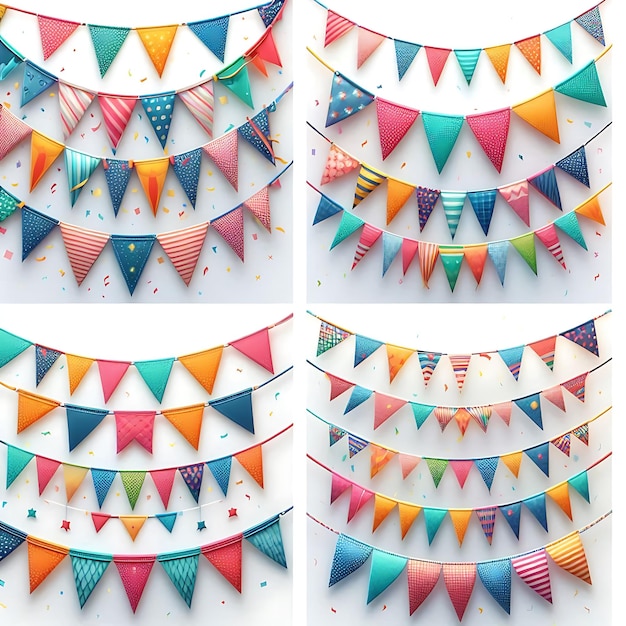 Vector holiday flags bright multicolored holiday flags on a rope vector illustration