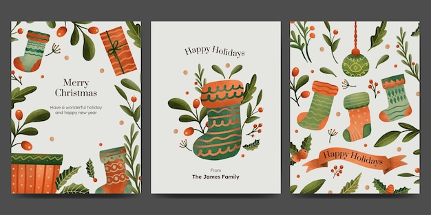 Holiday greetings card with winter plant and christmas ornament modern style