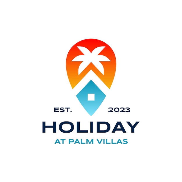 Holiday house or villa and palm tree logo vector illustration