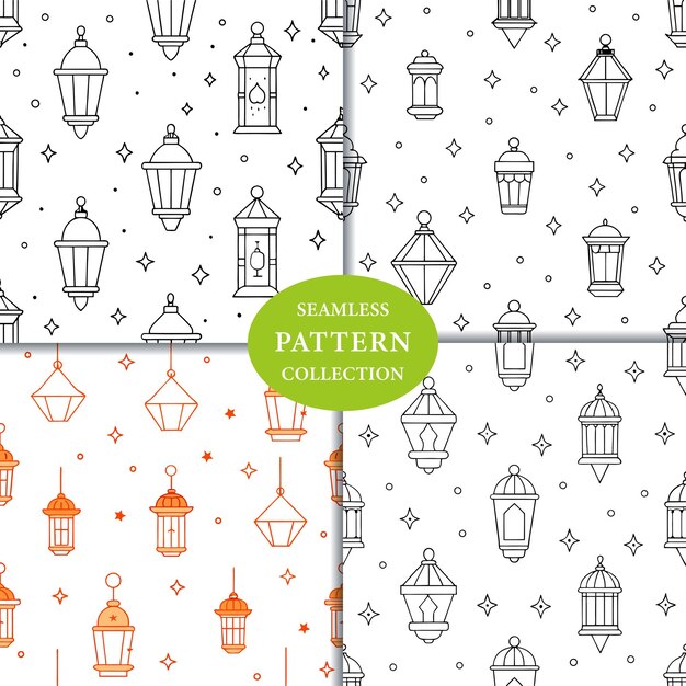 Vector holiday lanterns line art seamless pattern background design