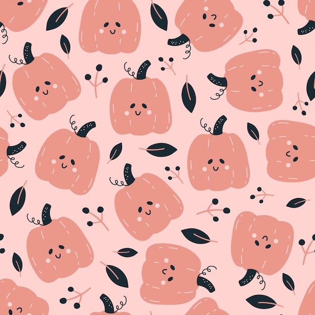 Holiday seamless pattern with funny characters pumpkins Halloween vector illustration Creative childish texture in scandinavian style Great for fabric textile