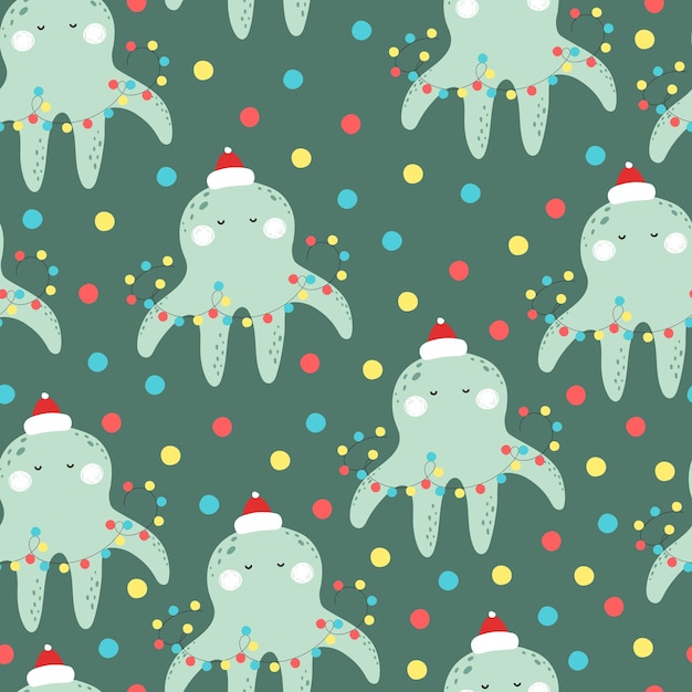 holiday seamless pattern with octopus