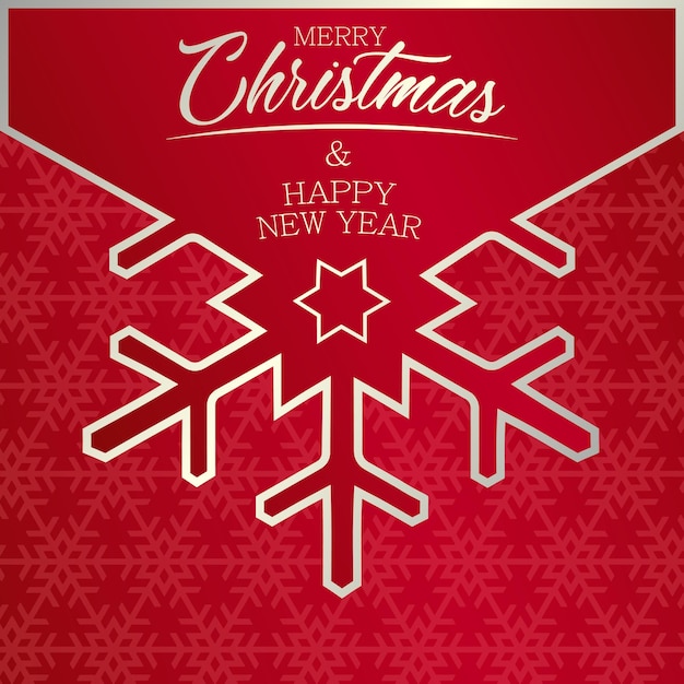 Holiday stylish illustration with silver text Merry Christmas and Happy New Year and big snowflake