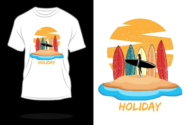 Holiday surfing beach retro t shirt design