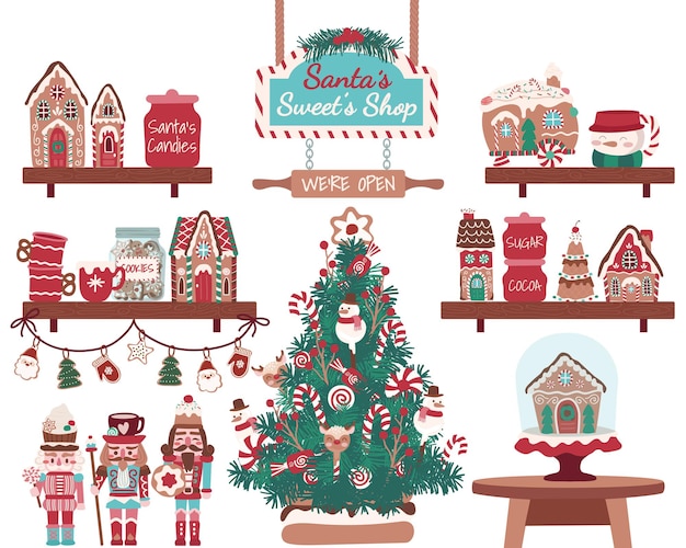 Holiday Sweet Christmas tree gingerbread house nutcracker biscuits and sweets