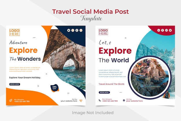 Holiday travel and tourism square flyer and facebook and instagram social media post banner template