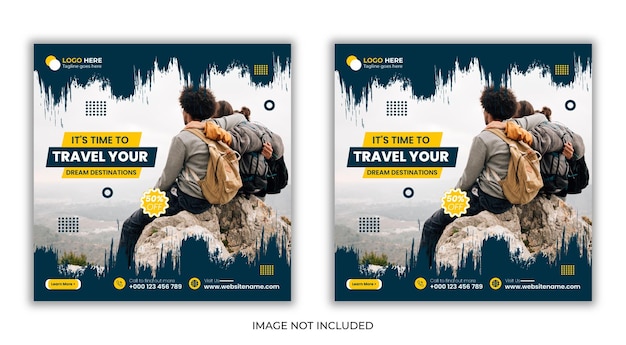 Holiday travel tourism square Instagram post template design