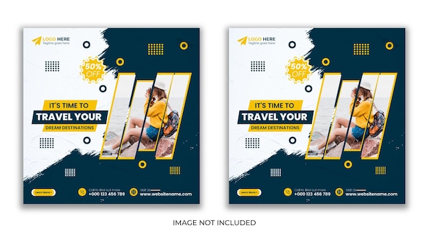 Holiday travel tourism square Instagram post template design